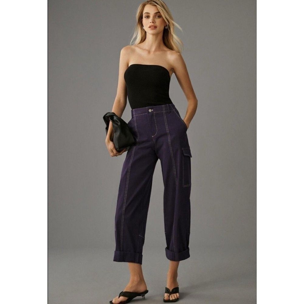 Anthropologie Maeve Cargo Pants Size 4 Blue Contrast Stitching Utility
